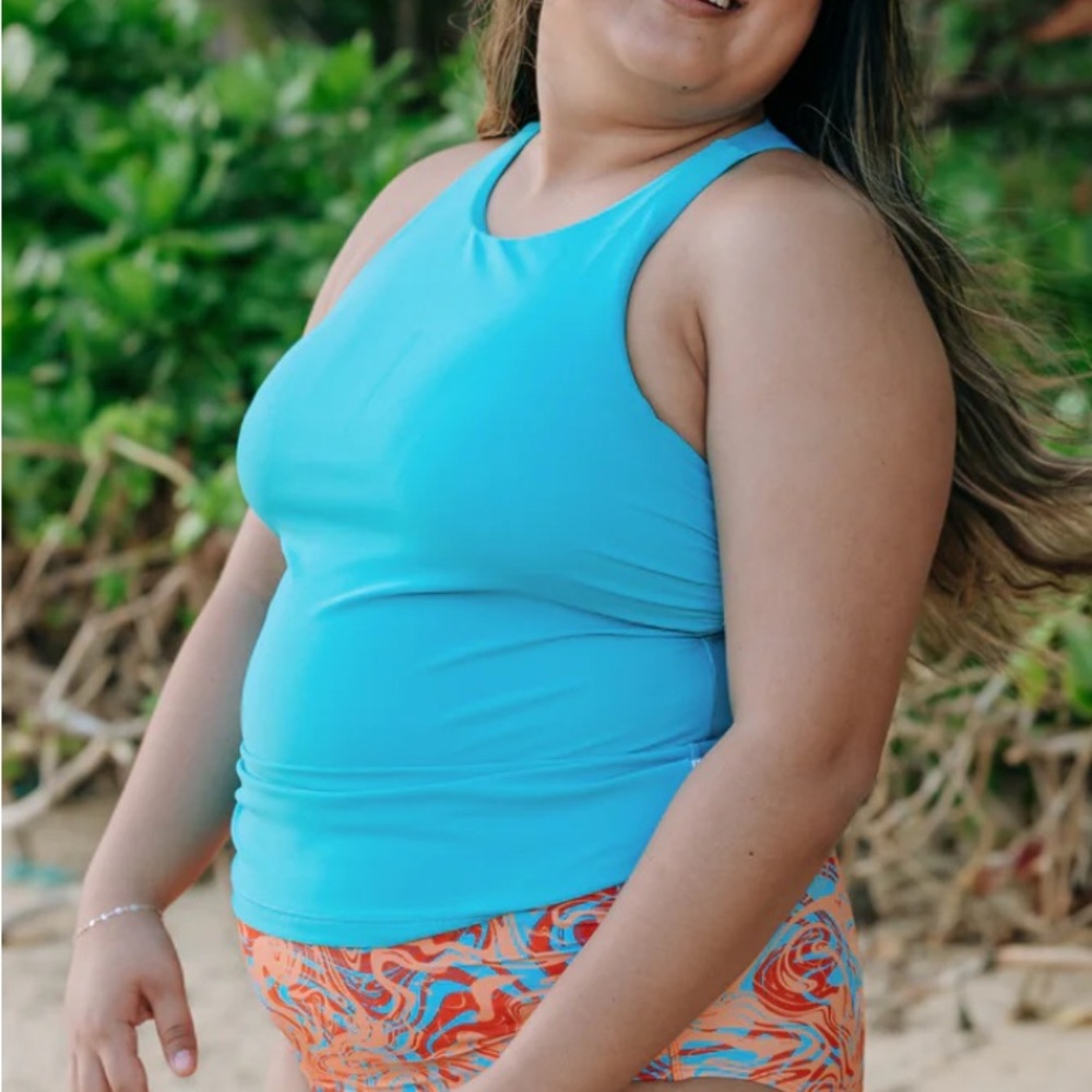 Swim Zip UPF 50+ Women’s High Neck Fitted Tankini Top Scuba Blue Sz 3X - Picture 2 of 7